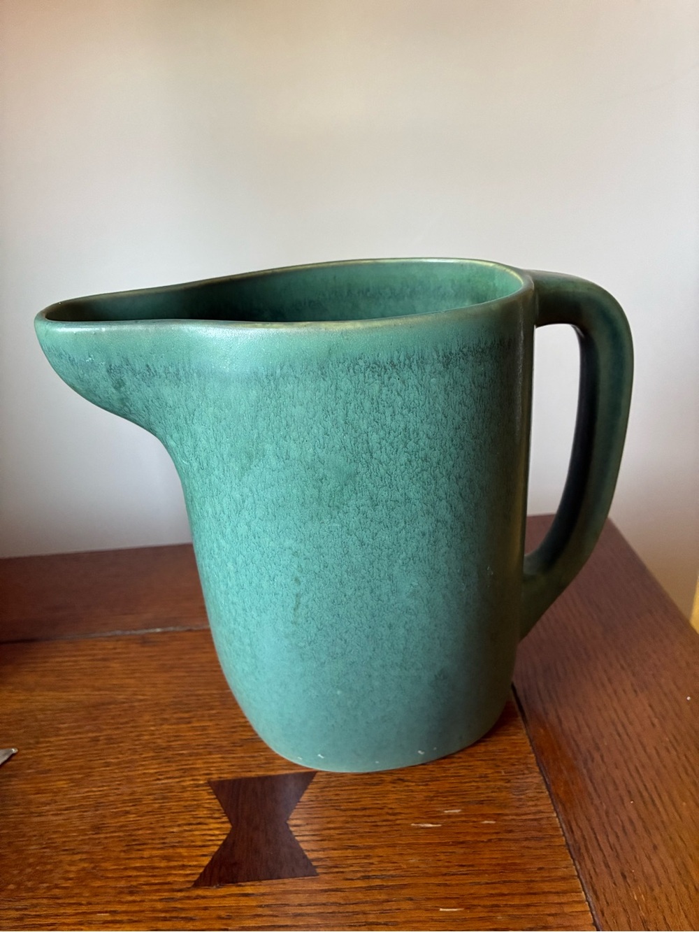 IKEA Distinctive Matte Green Ceramic Pitcher - Sculpted Spout & Handle